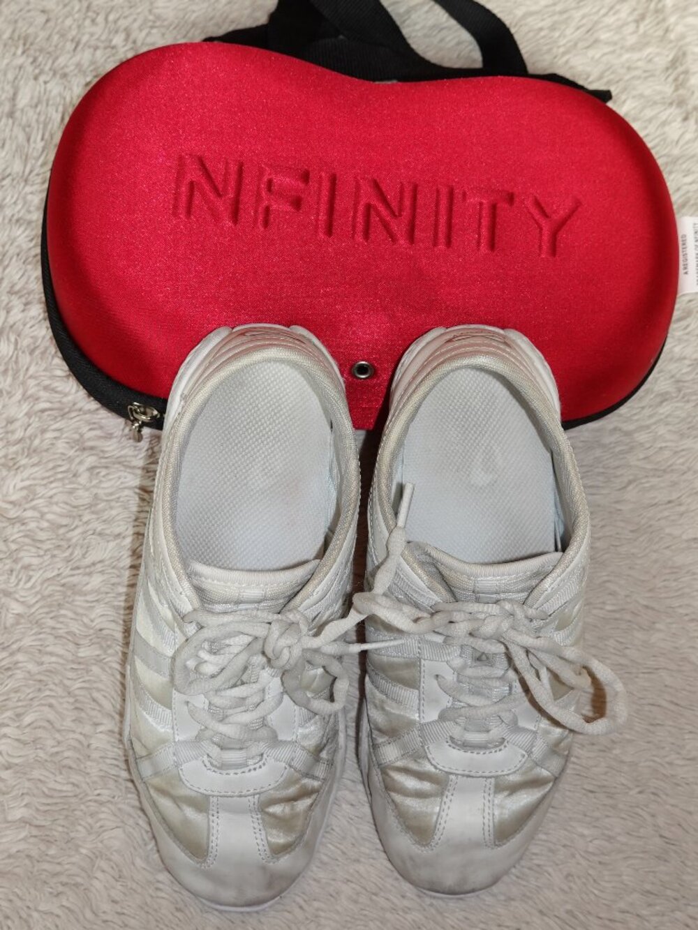 Women's Size 7.5 Nfinity Evolution Cheer Shoes, White, with carry case